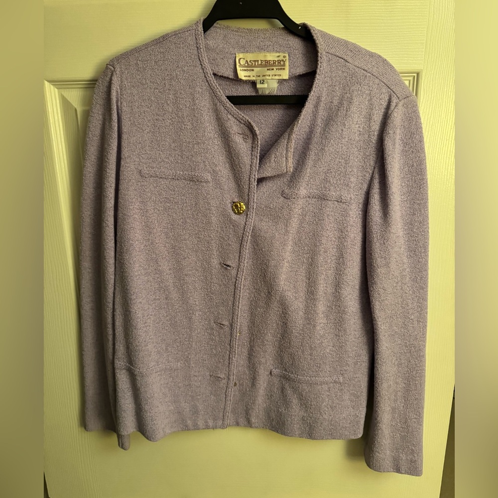 Castleberry Vintage Lavender Gold Button Sweater Lady Jacket